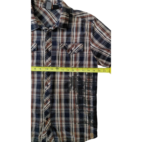 Men's Casual Plaid Button-Down Shirt - Black and Orange - Picture 2 of 10